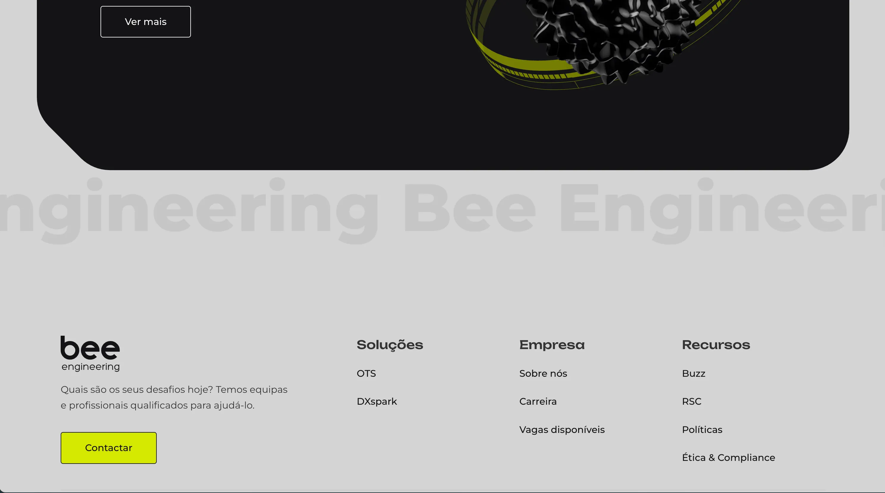 Rodapé do site da Bee Engineering