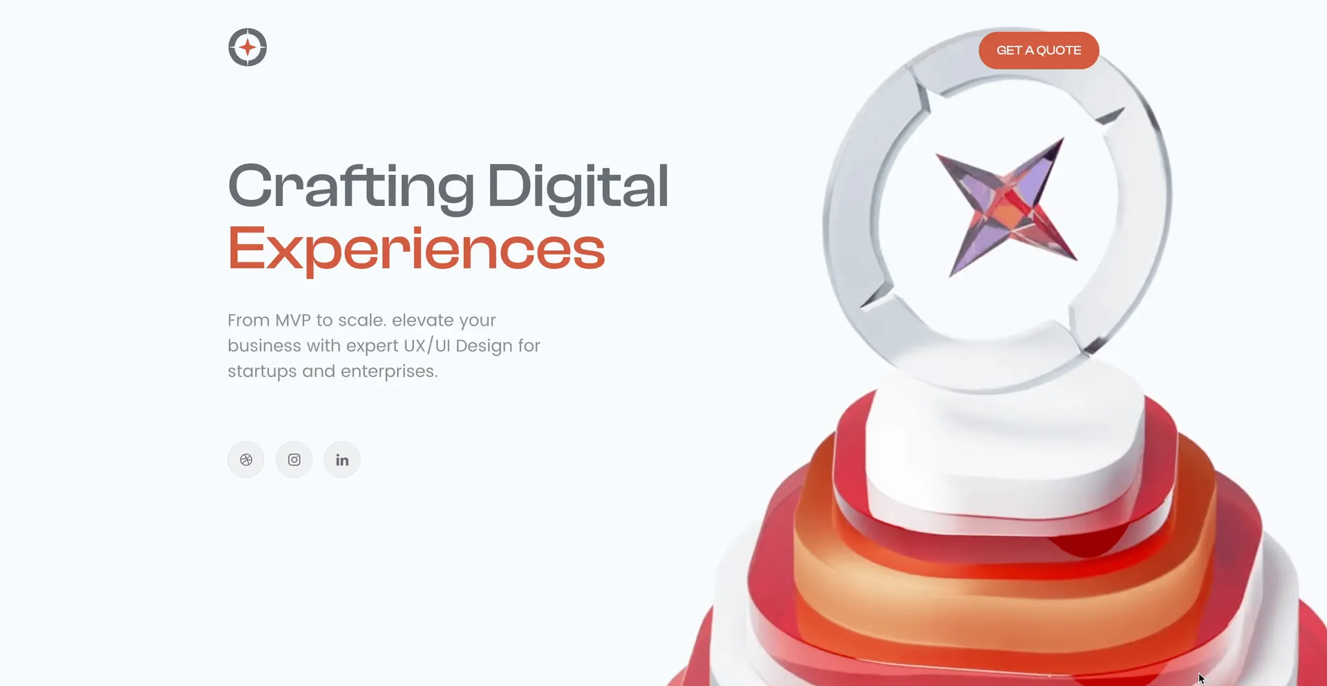 Home do site do Evo Estudio, com o título "Crafting Digital Experiences" e o troféu em 3D